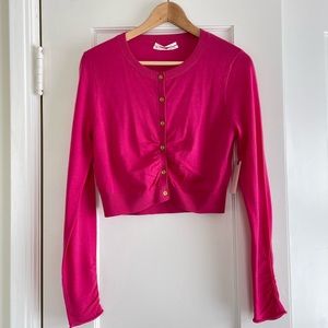 Anthropologie Hot Pink Ruched Cropped Cardigan - XS